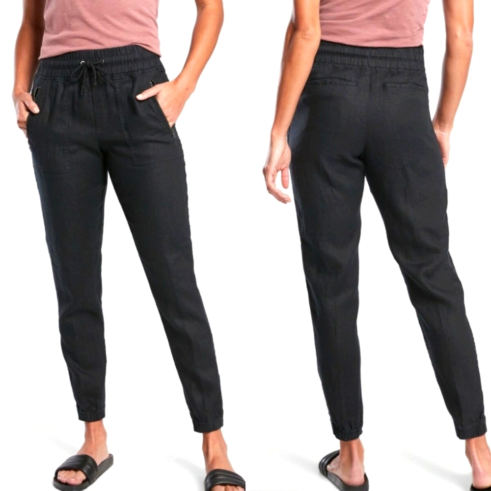 Athleta Womens Black Cabo Linen Jogger Pants Athleisure Athletic, sz 12